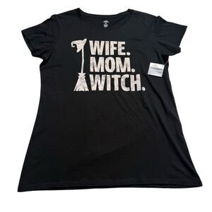 Wife Mom Witch Halloween Tee Shirt Black Sz L NWT